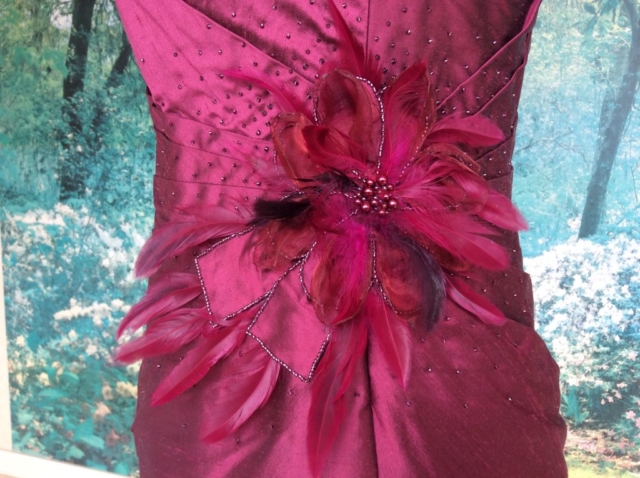 Robe droite drapée en soie sauvage fushia #3