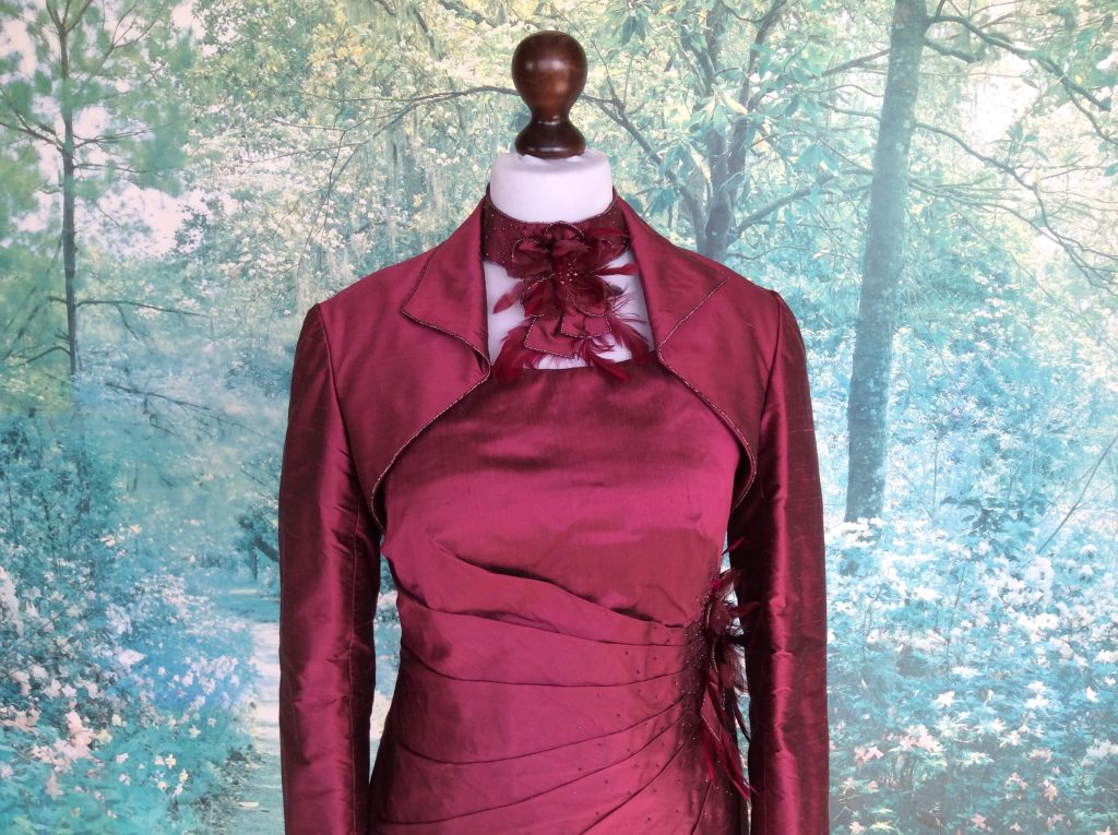 Robe droite drapée en soie sauvage fushia #7